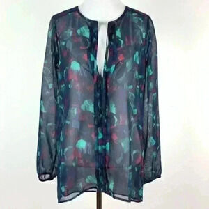 Mudd top size S blue burgundy sheer artsy career